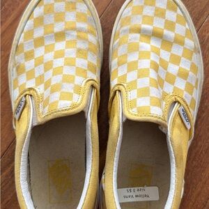 Vans Kids Checkerboard Slip-On Sneakers in Yellow and White Size 3 Youth